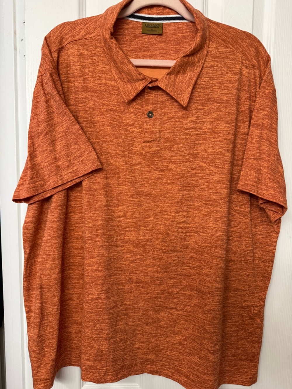 Big Sky Men's Orange Heather Polo Shirt - Relaxed Short Sleeve Cotton Size XL